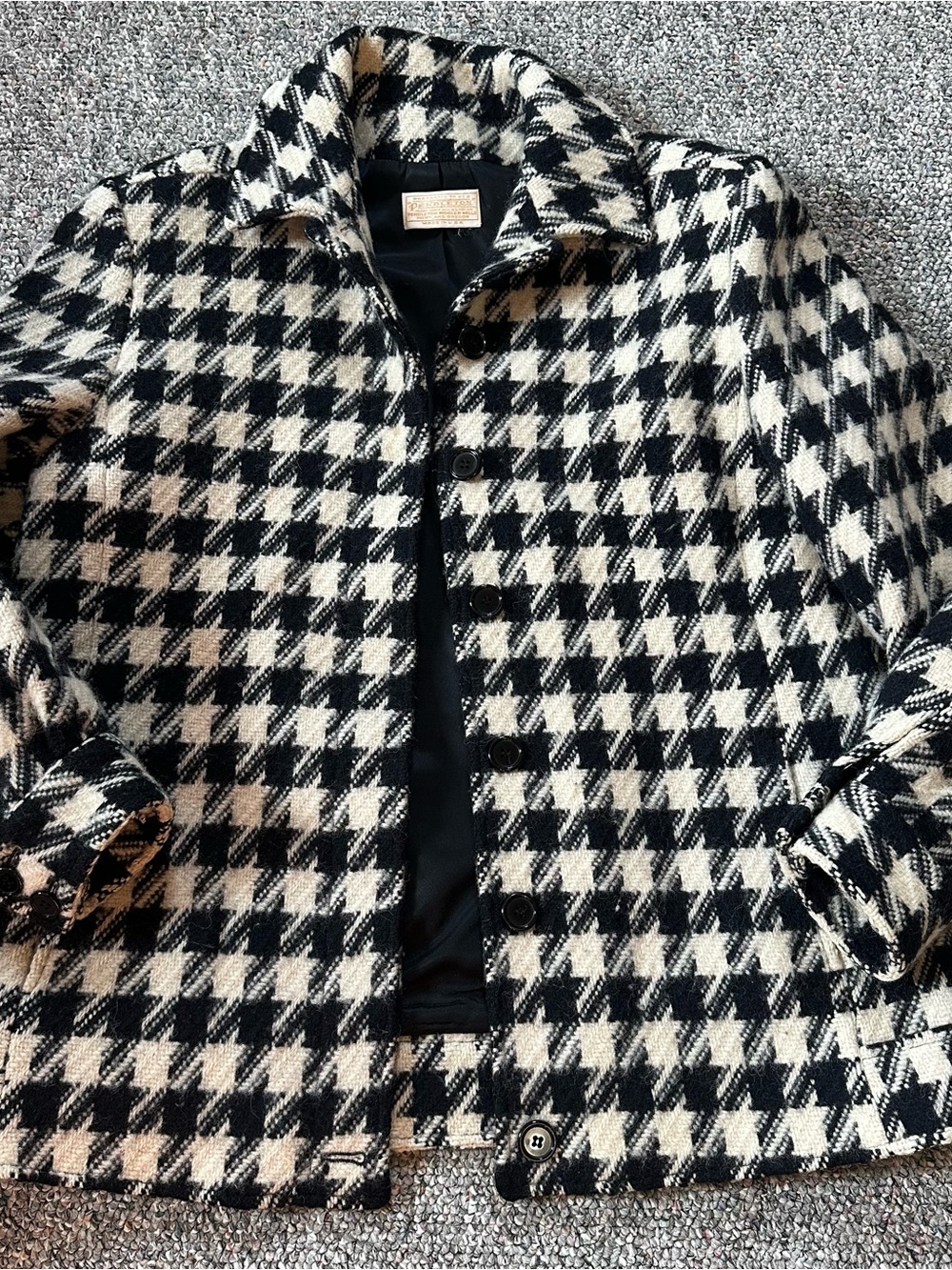Vintage Wool Pendleton Black & Cream Houndstooth Blazer Jacket